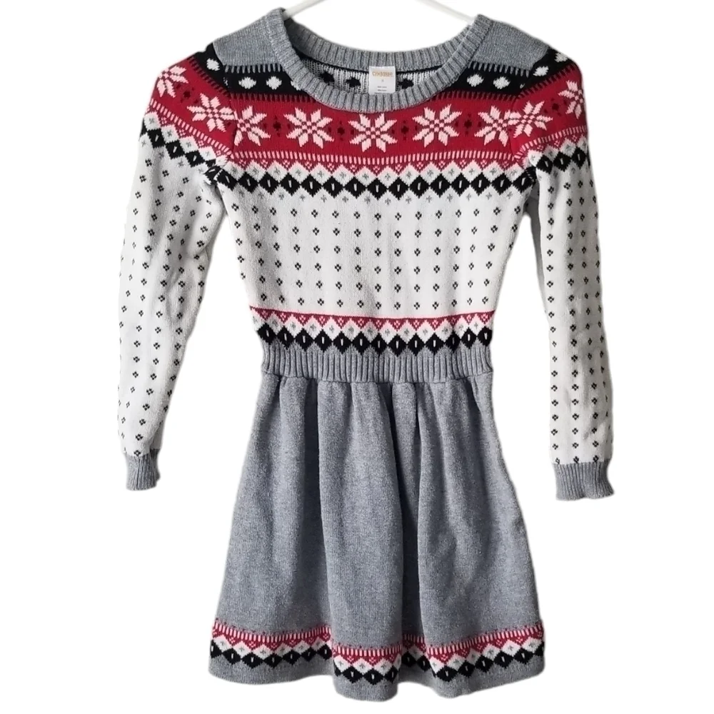 Gymboree Long Sleeve Fair Isle Sweater Dress Gray/White/Red Size 8